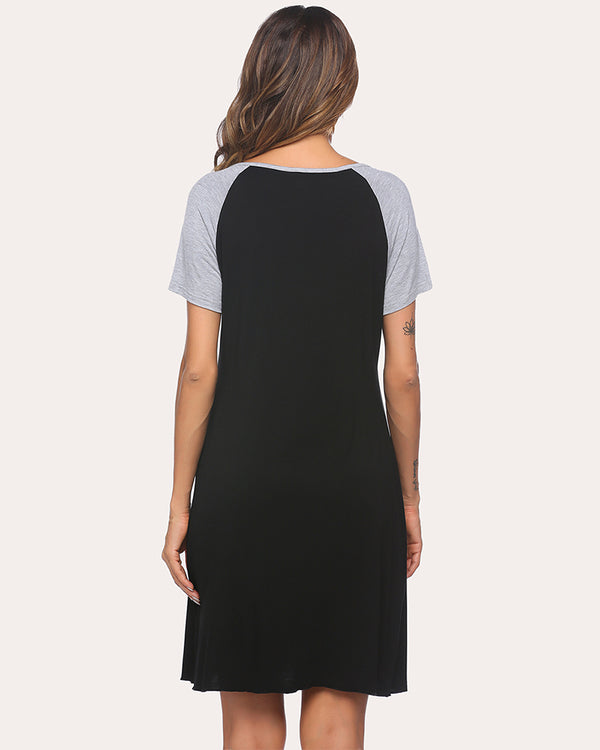 Ekouaer Ekouear Casual O Neck Short Sleeve Loose Comfort Nightdress (US Only)