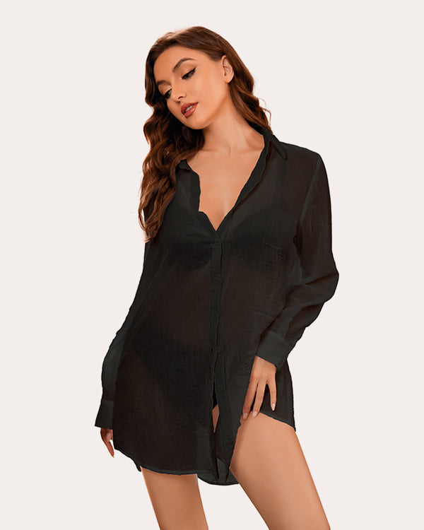 Ekouaer Ekouear Nightshirt Long Sleeve Button Down Sleep Shirt High-low Hem Nightdress (US Only)