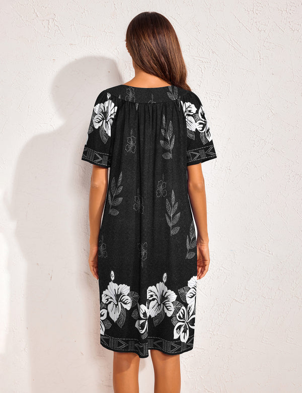 Ekouaer Floral Print Nightdress With Pockets (US Only)