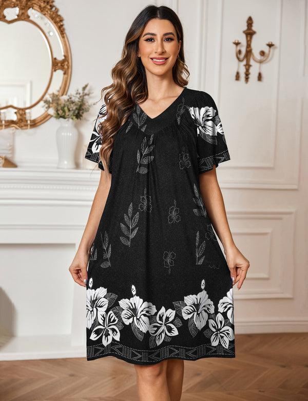 Ekouaer Floral Print Nightdress With Pockets (US Only)