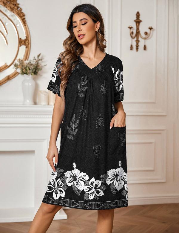 Ekouaer Floral Print Nightdress With Pockets (US Only)