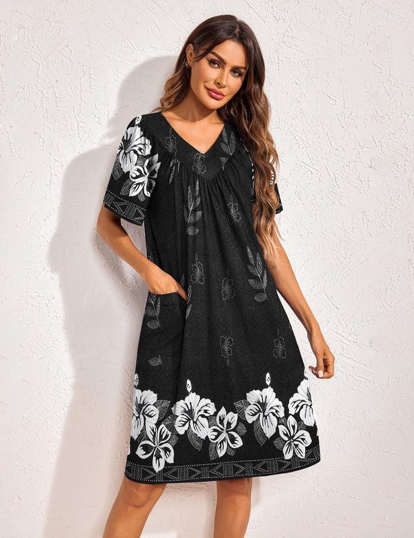 Ekouaer Floral Print Nightdress With Pockets (US Only)