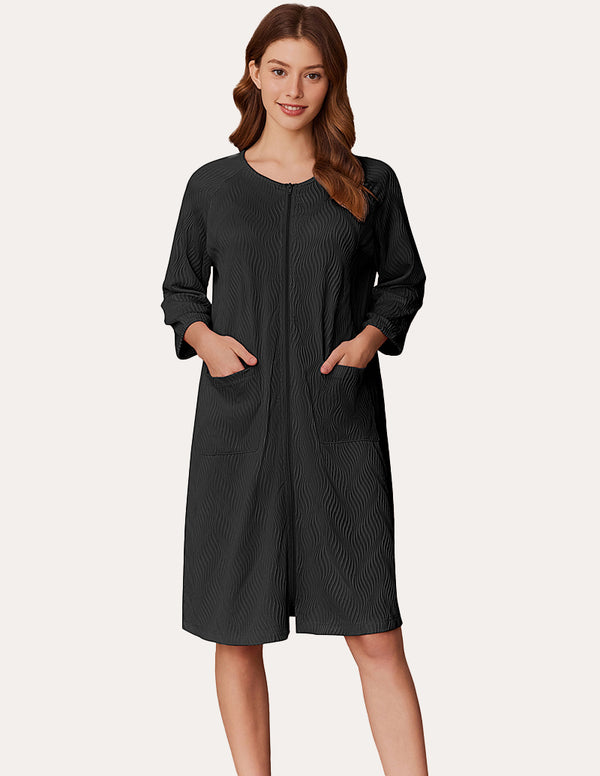 Ekouaer Lightweight Zipper Ribbed Knit Robe (US Only)