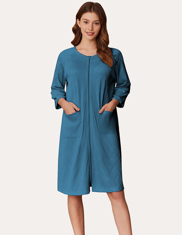 Ekouaer Lightweight Zipper Ribbed Knit Robe (US Only)