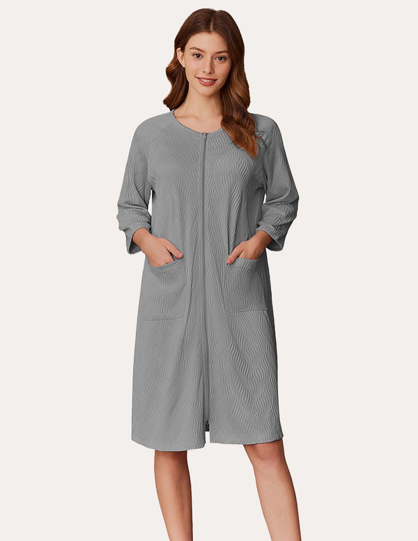 Ekouaer Lightweight Zipper Ribbed Knit Robe (US Only)