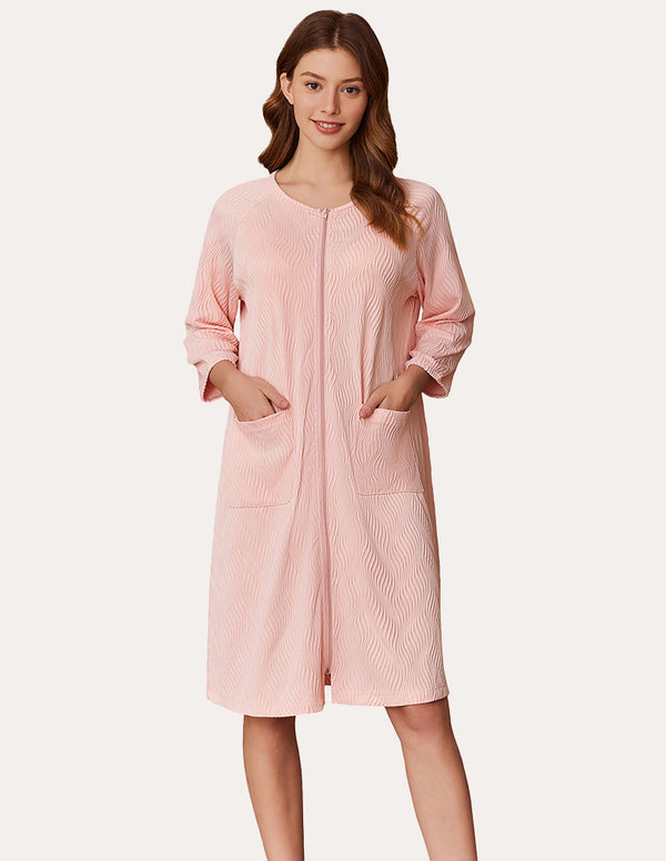 ekouaer Lightweight Zipper Ribbed Knit Robe (US Only)