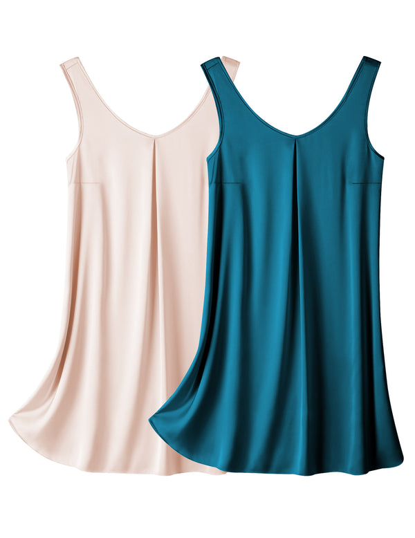 Ekouaer Satin Silk Sleeveless Nightshirt 2 Pack (US Only)