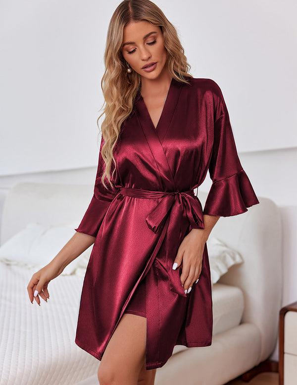 Ekouaer Silk 2 Piece Bathrobe Set With Pockets (US Only)