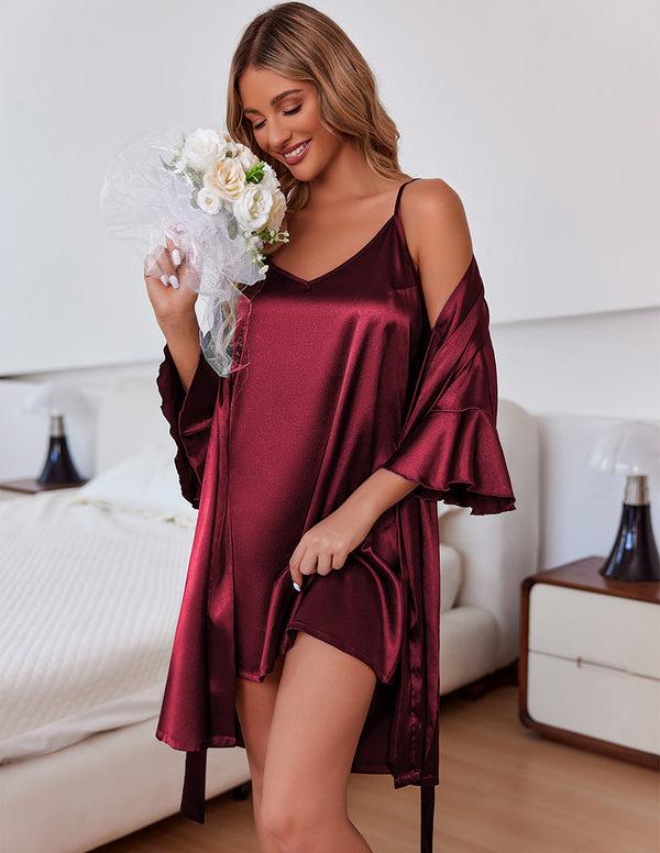 ekouaer Silk 2 Piece Bathrobe Set with Pockets (US Only)