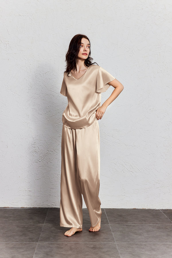 ekouaer Silk Satin Ruffle Sleeve Pajama Sets (US Only)