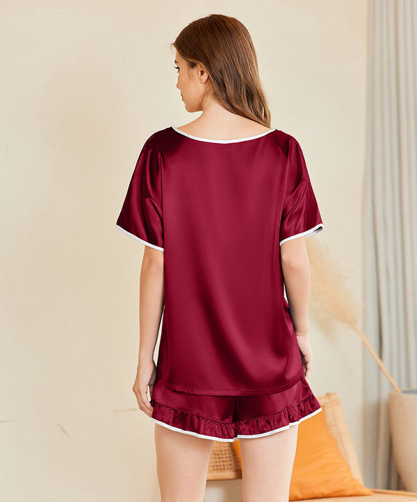 Ekouaer Silk Sleepwear Top With Ruffle Shorts (US Only)