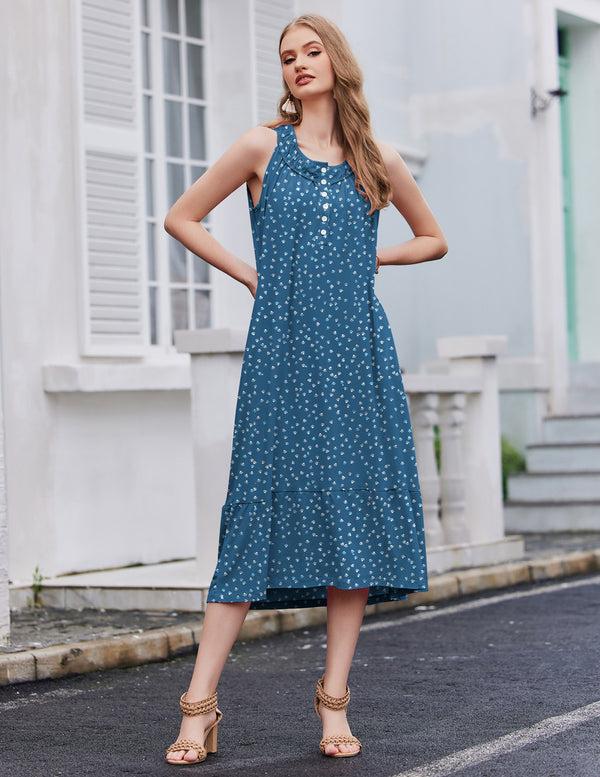 Ekouaer Sleeveless Nightgown With Pockets Soft Nightdress (US Only)