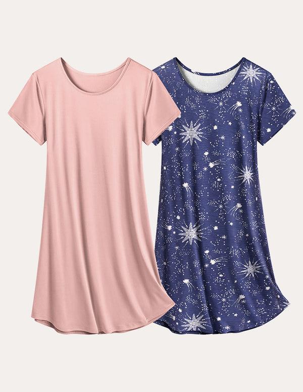 Ekouaer Soft 2 Pack Short Sleeve Nightgowns (US Only)