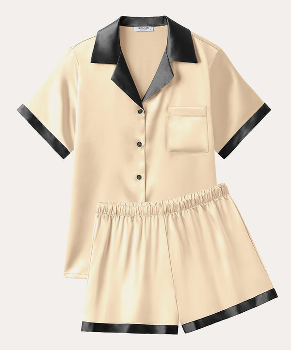 Ekouaer Summer Silk Short Sleeve Pajama Sets (US Only)