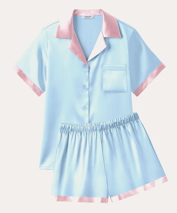 ekouaer Summer Silk Short Sleeve Pajama Sets (US Only)