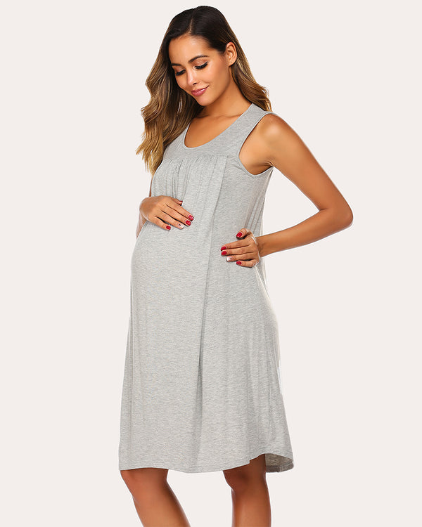Ekouaer Women Casual O-Neck Sleeveless Maternity Nursing Breastfeeding Dress (US Only)
