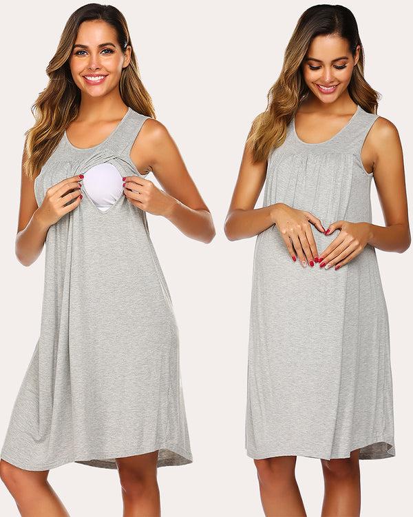 Ekouaer Women Casual O-Neck Sleeveless Maternity Nursing Breastfeeding Dress (US Only)