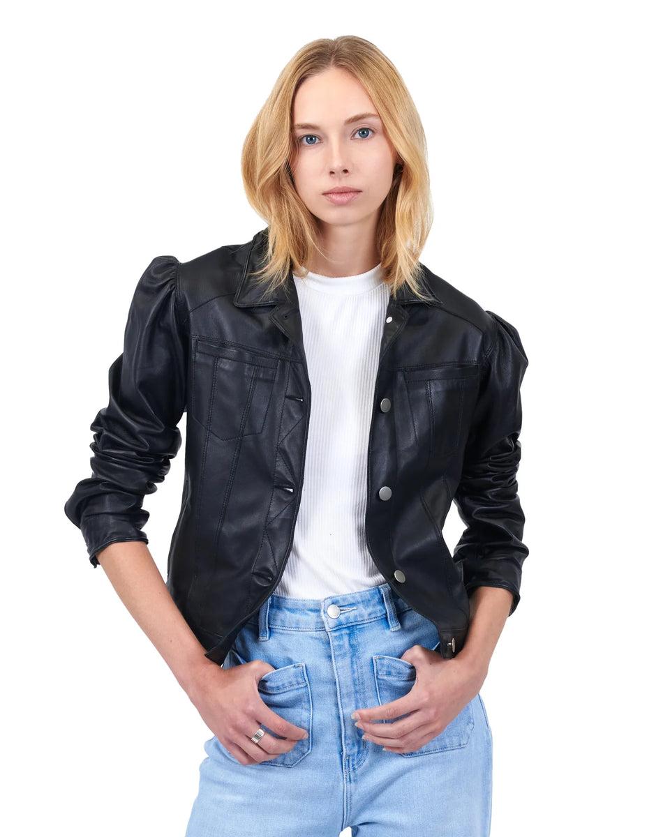 Elaine Turner Ariel Puff Sleeve Burnished Leather Jacket