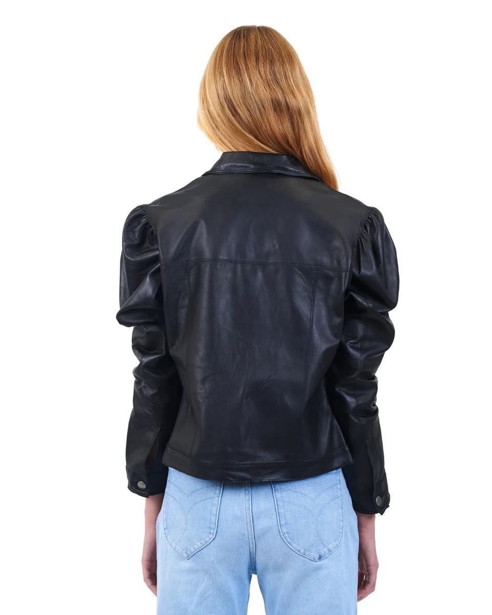 Elaine Turner Ariel Puff Sleeve Burnished Leather Jacket
