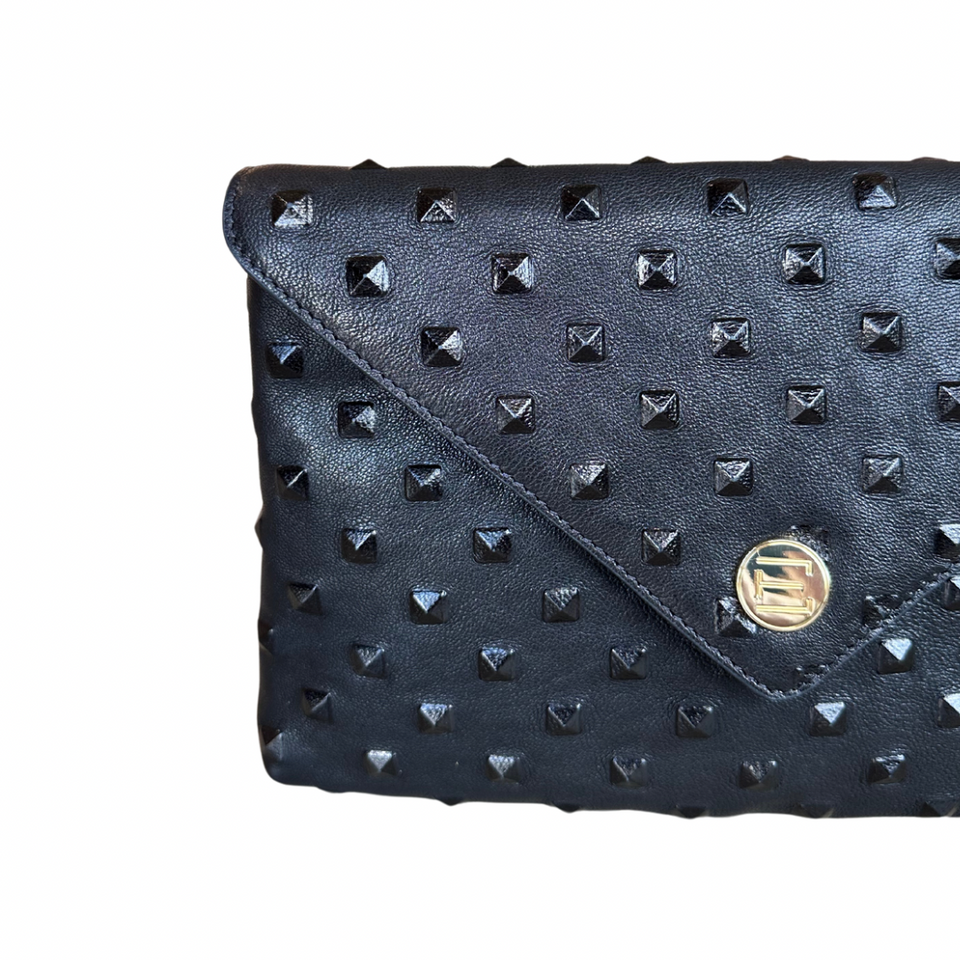 elaine Turner Bella Clutch- Black Embossed Studded Leather