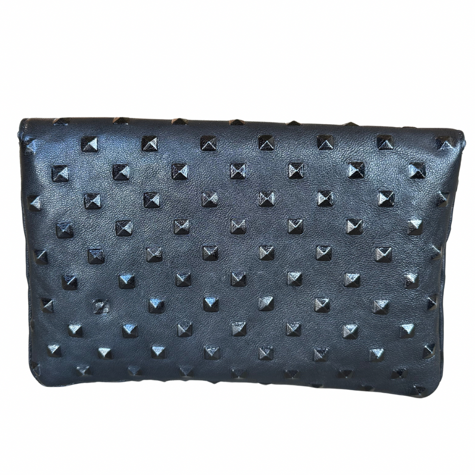 elaine Turner Bella Clutch- Black Embossed Studded Leather