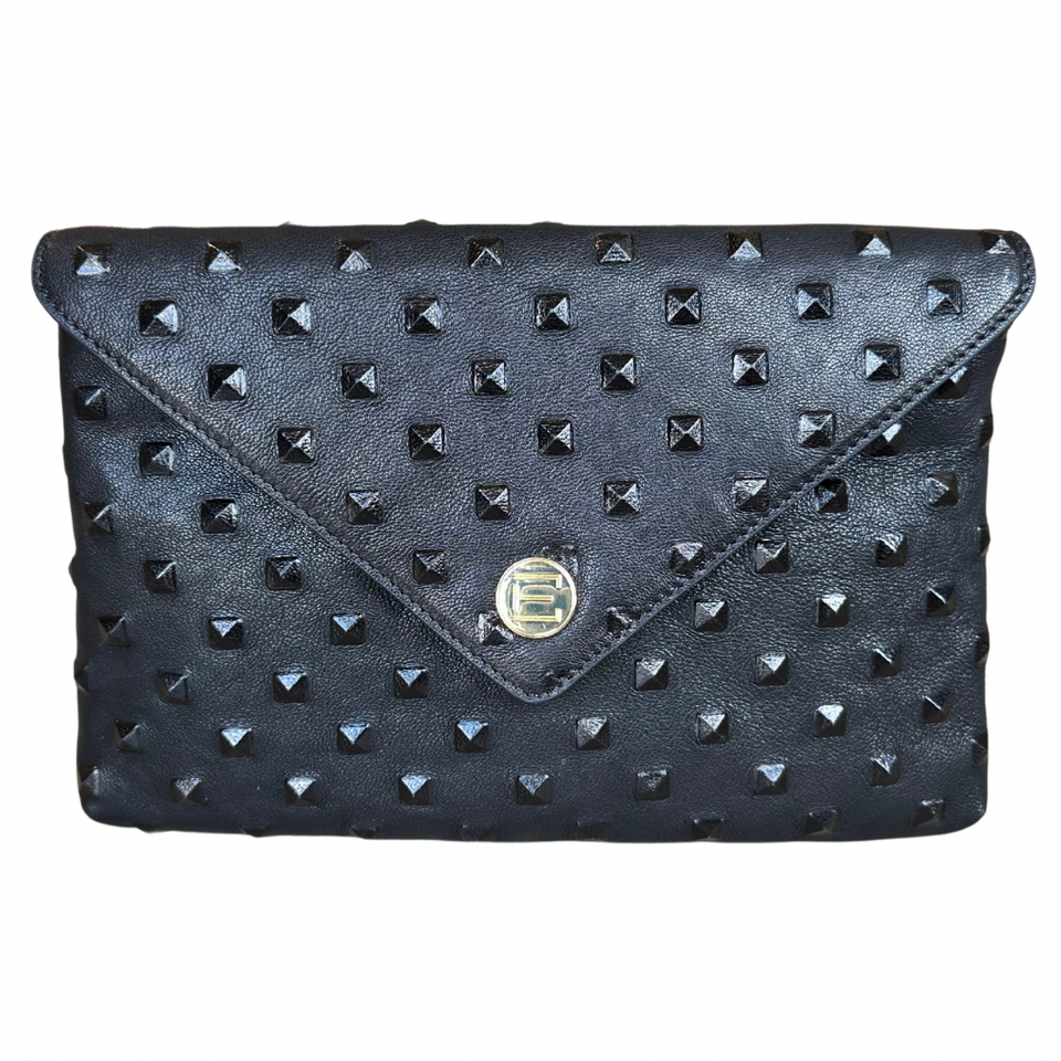 elaine turner Bella Clutch- Black Embossed Studded Leather
