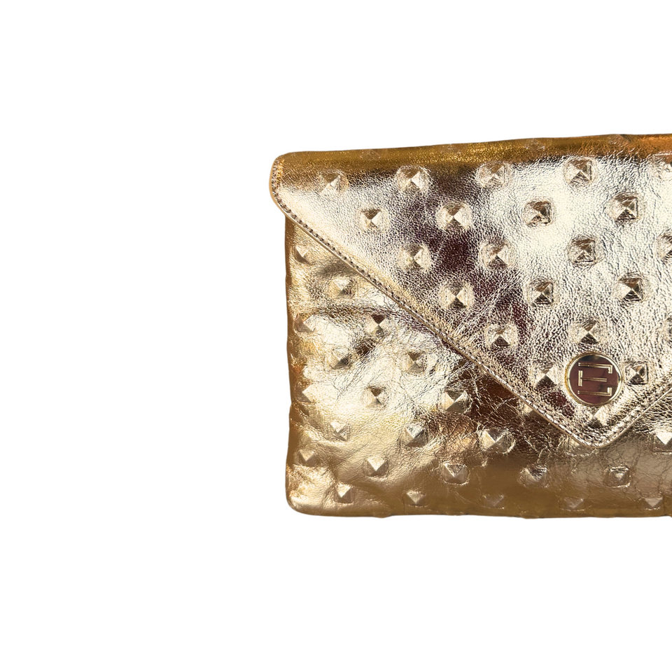 Elaine Turner Bella Clutch- Gold Embossed Studded Leather