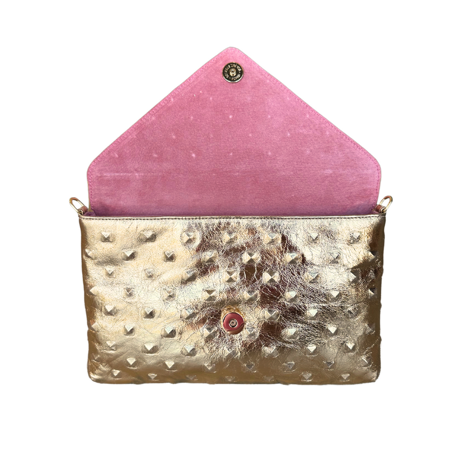 Elaine Turner Bella Clutch- Gold Embossed Studded Leather