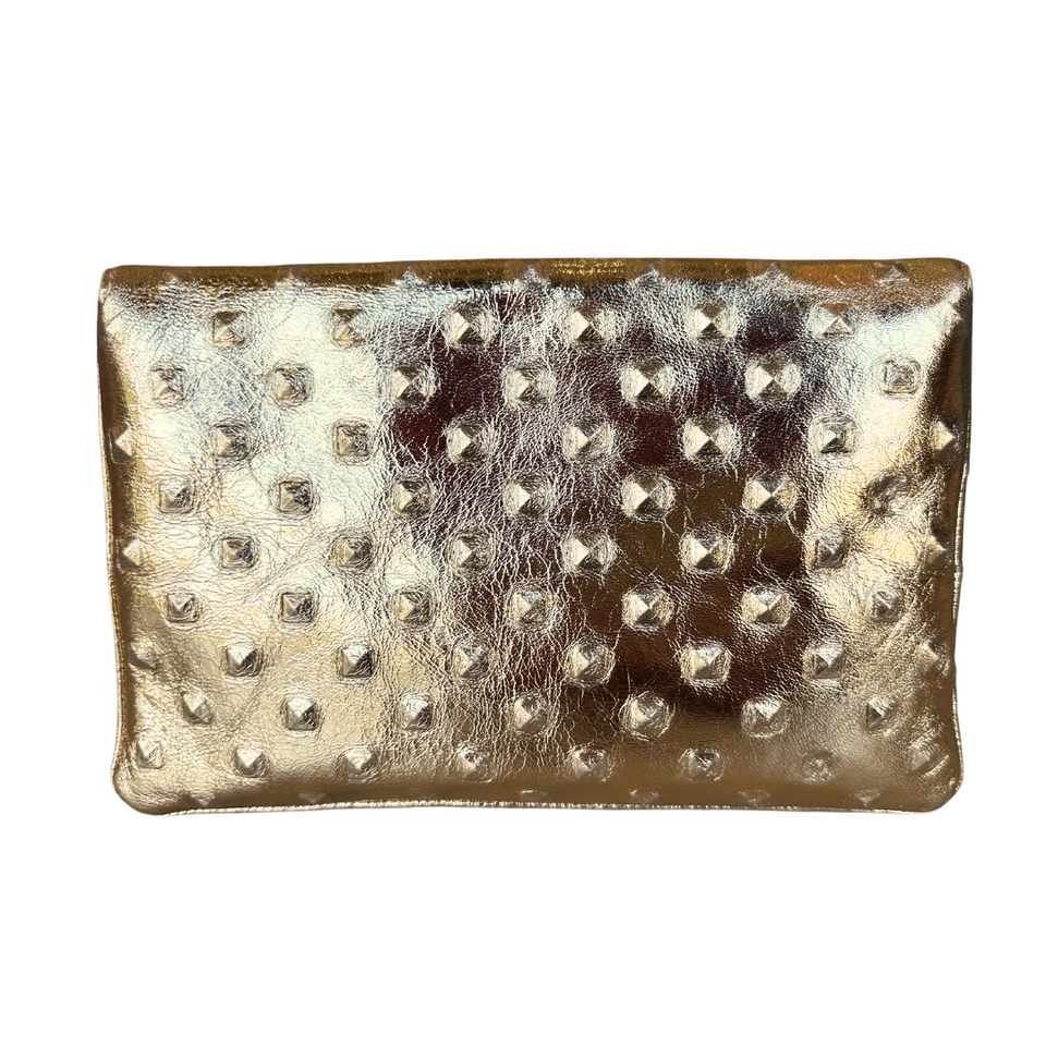 Elaine Turner Bella Clutch- Gold Embossed Studded Leather