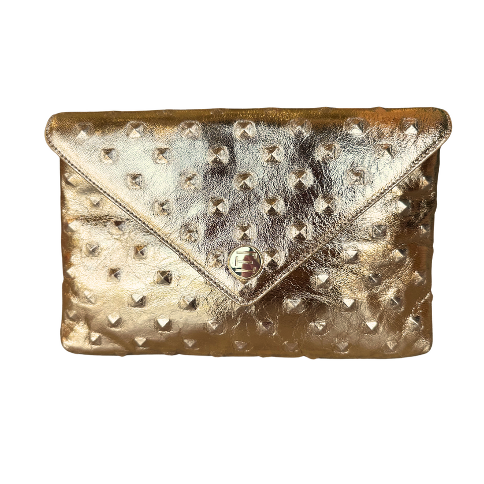 elaine turner Bella Clutch- Gold Embossed Studded Leather