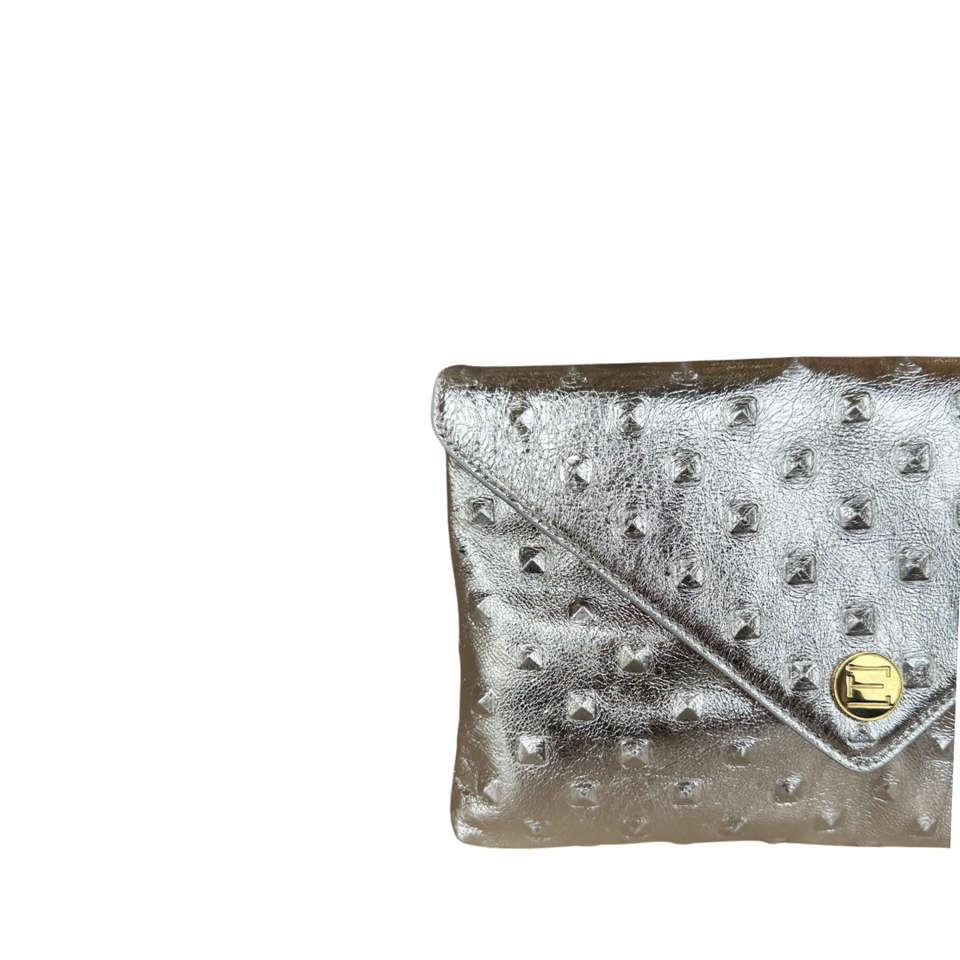 Elaine Turner Bella Clutch- Silver Embossed Studded Leather