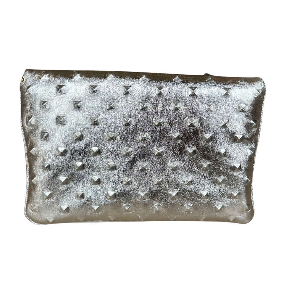 Elaine Turner Bella Clutch- Silver Embossed Studded Leather