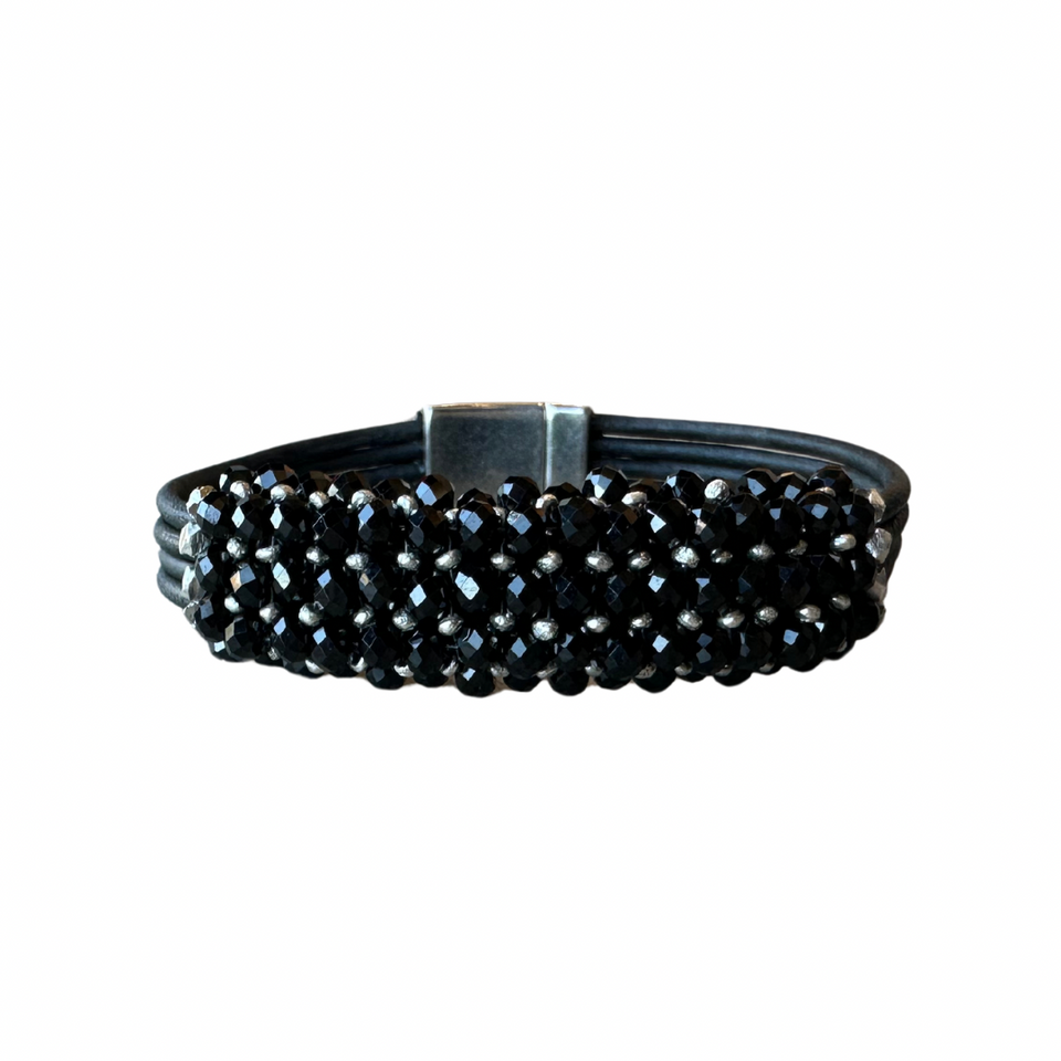 elaine turner Black Spinel Antique Leather Bracelet