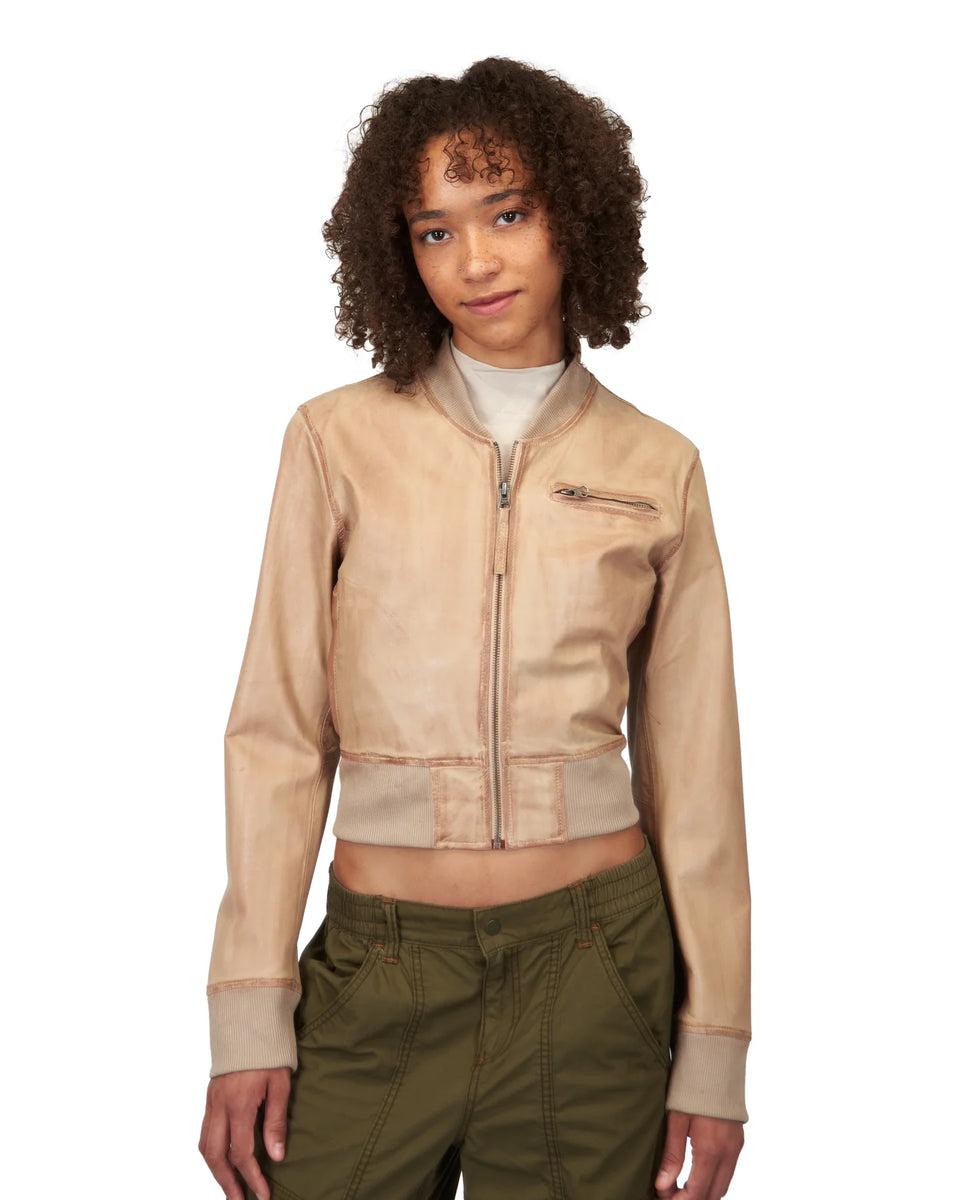 Elaine Turner Collins Taupe Stonewash Leather Jacket