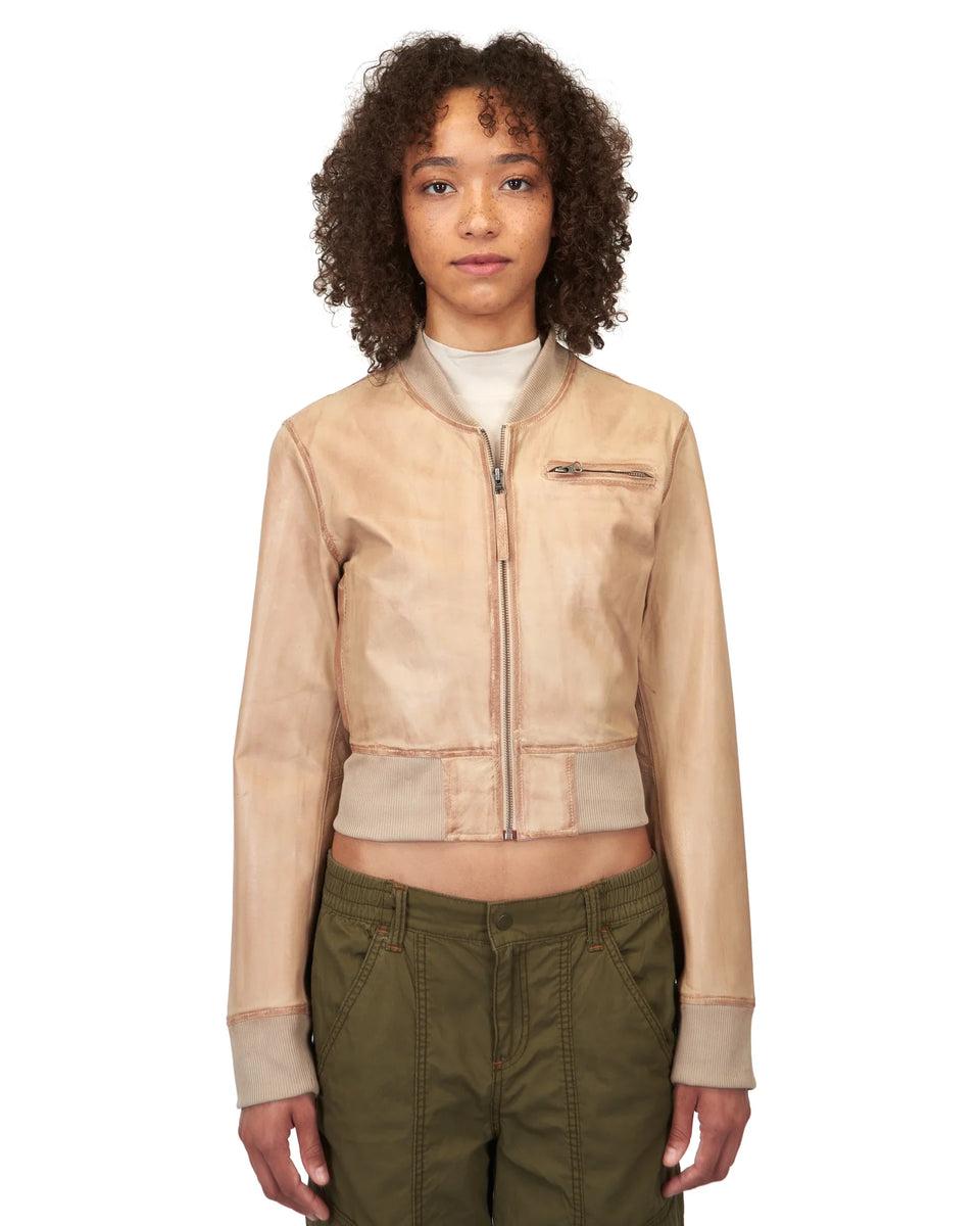 Elaine Turner Collins Taupe Stonewash Leather Jacket