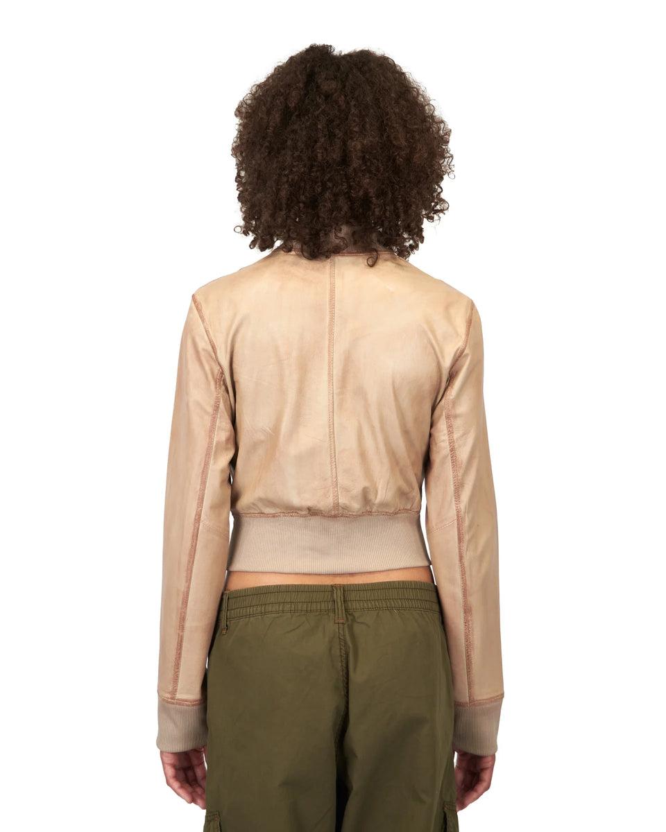 Elaine Turner Collins Taupe Stonewash Leather Jacket