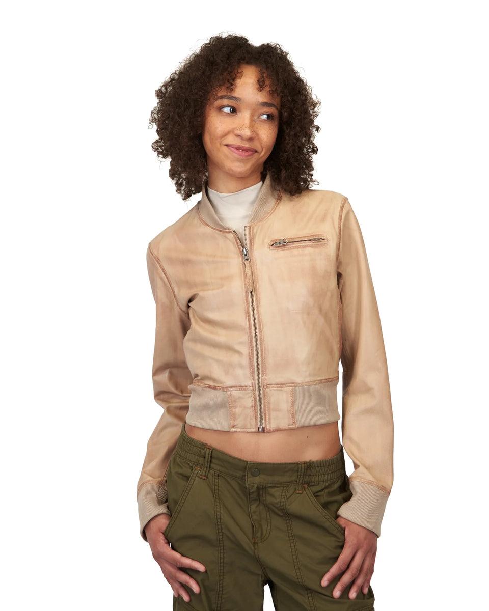 elaine turner Collins Taupe Stonewash Leather Jacket
