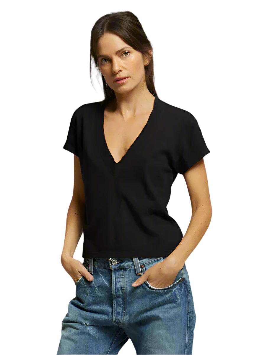 elaine turner Alanis Recycled Cotton V Neck- Black