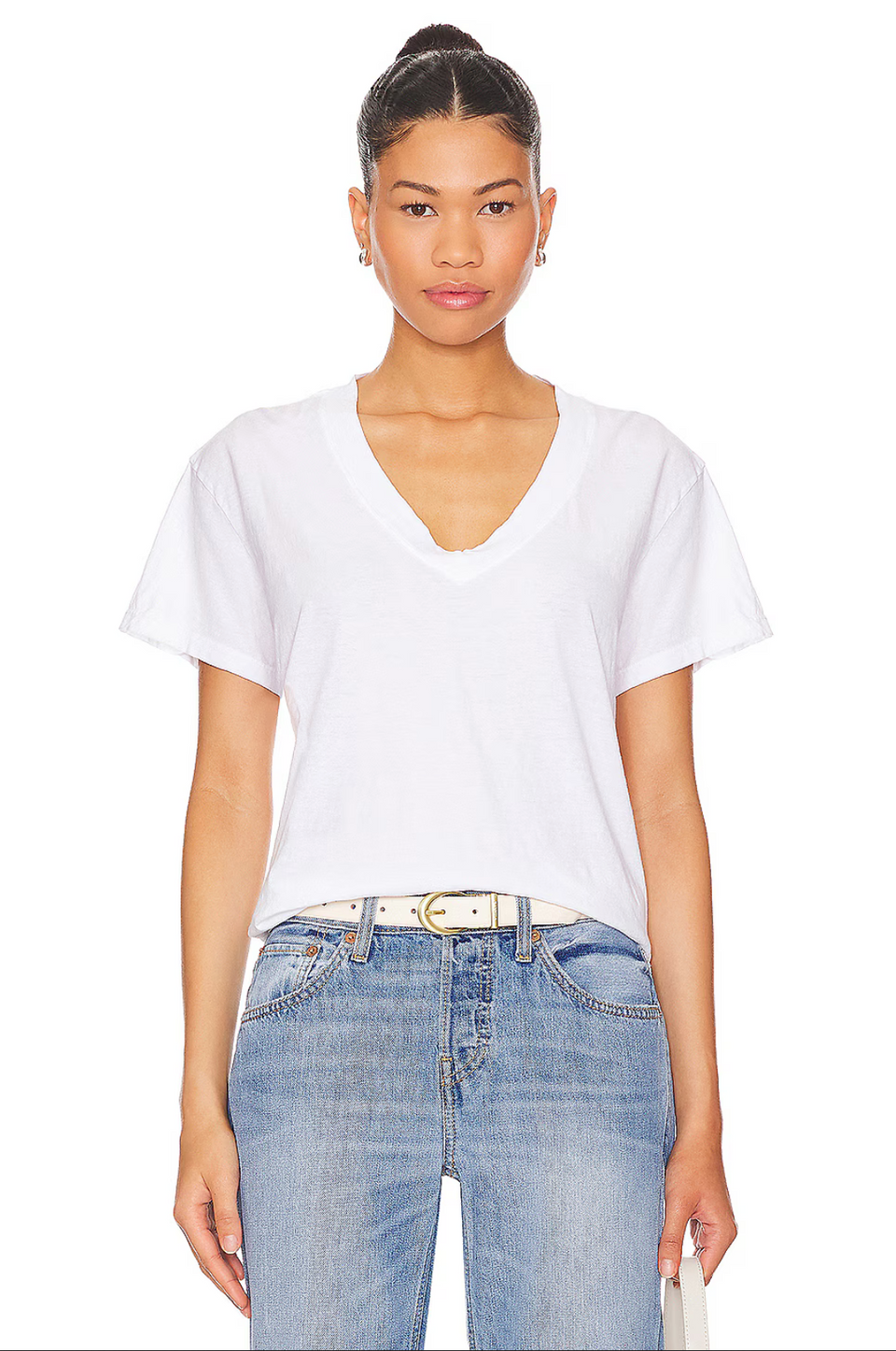 elaine turner Alanis Recycled Cotton V Neck- White