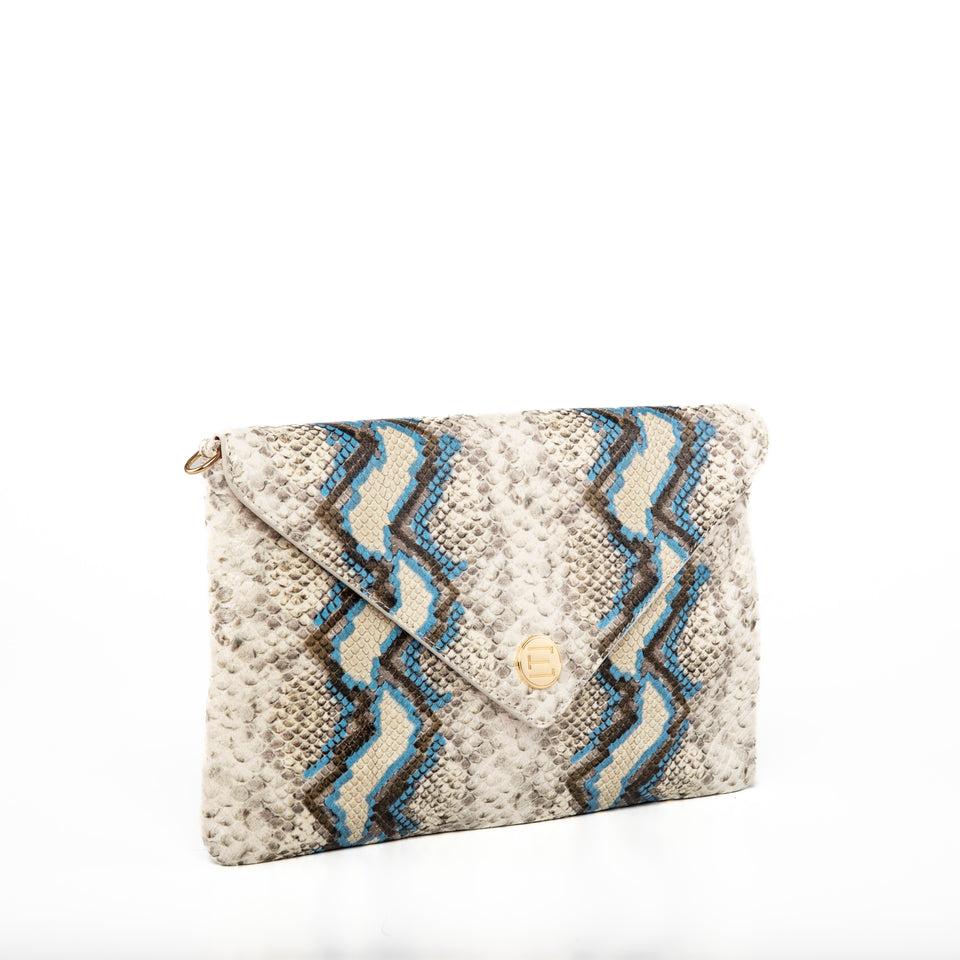 Elaine Turner Bella Clutch- Blue Multi Python