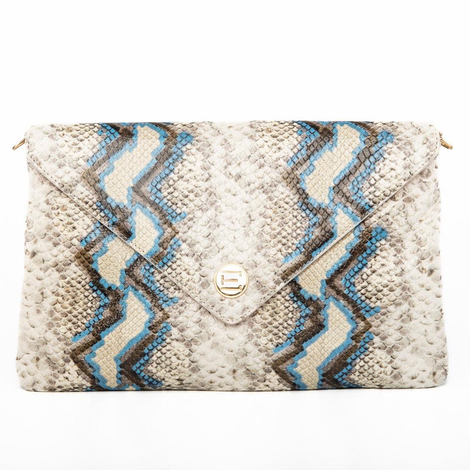 elaine turner Bella Clutch- Blue Multi Python