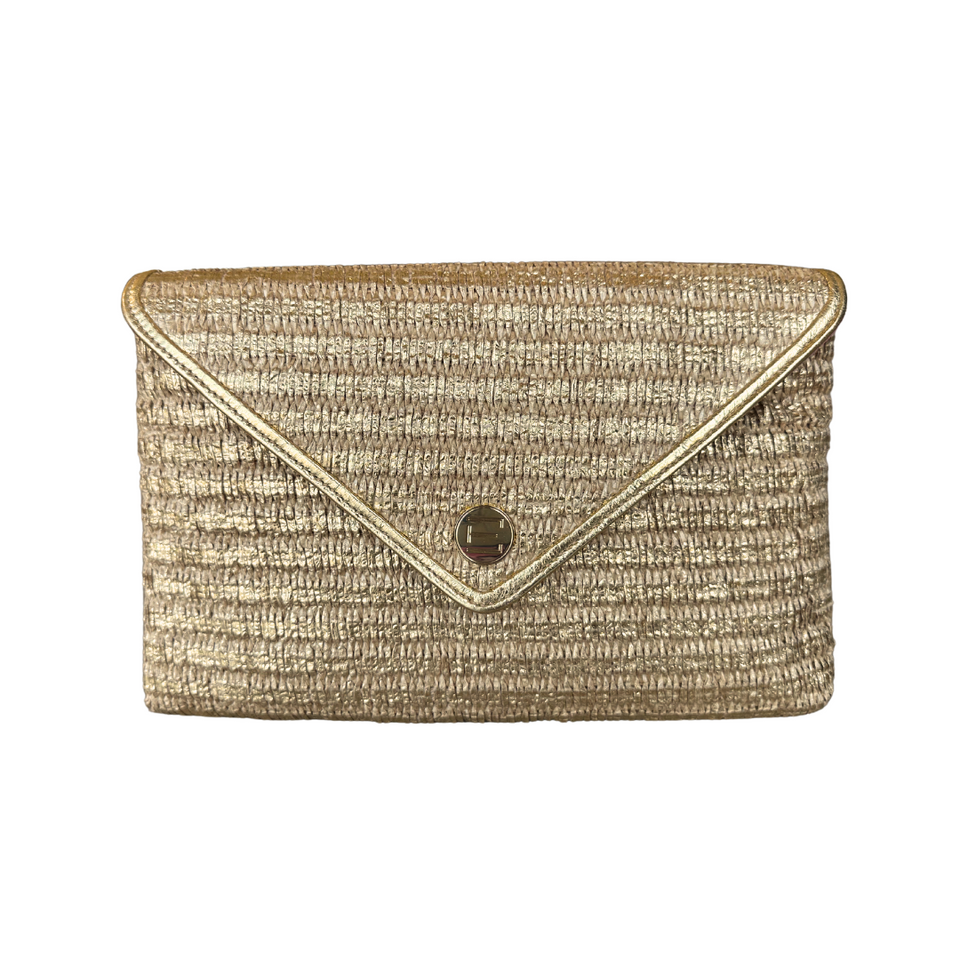 elaine turner Bella Clutch- Gold Raffia