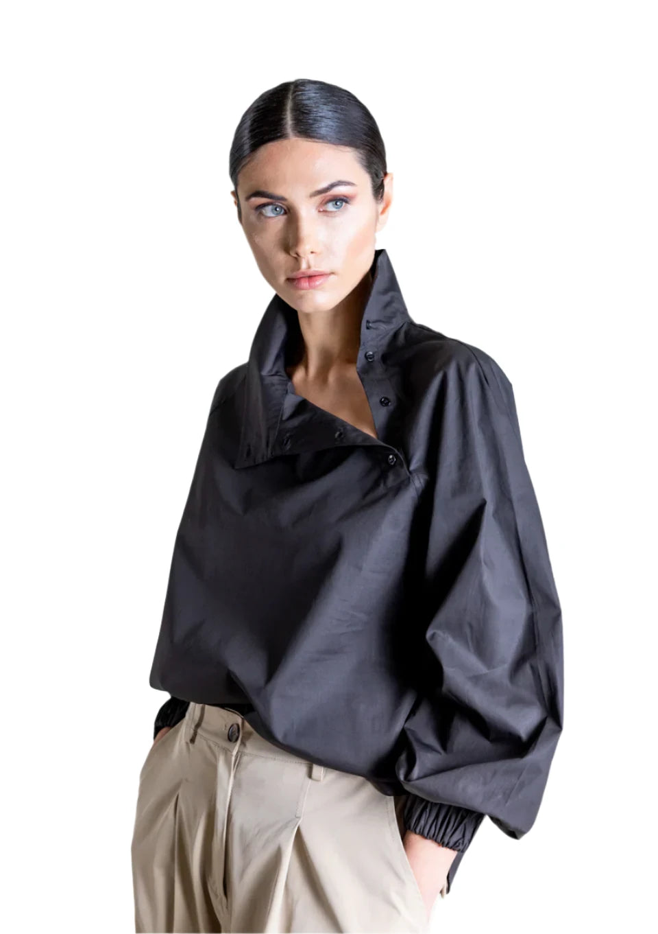 elaine turner Black Poplin Blouse