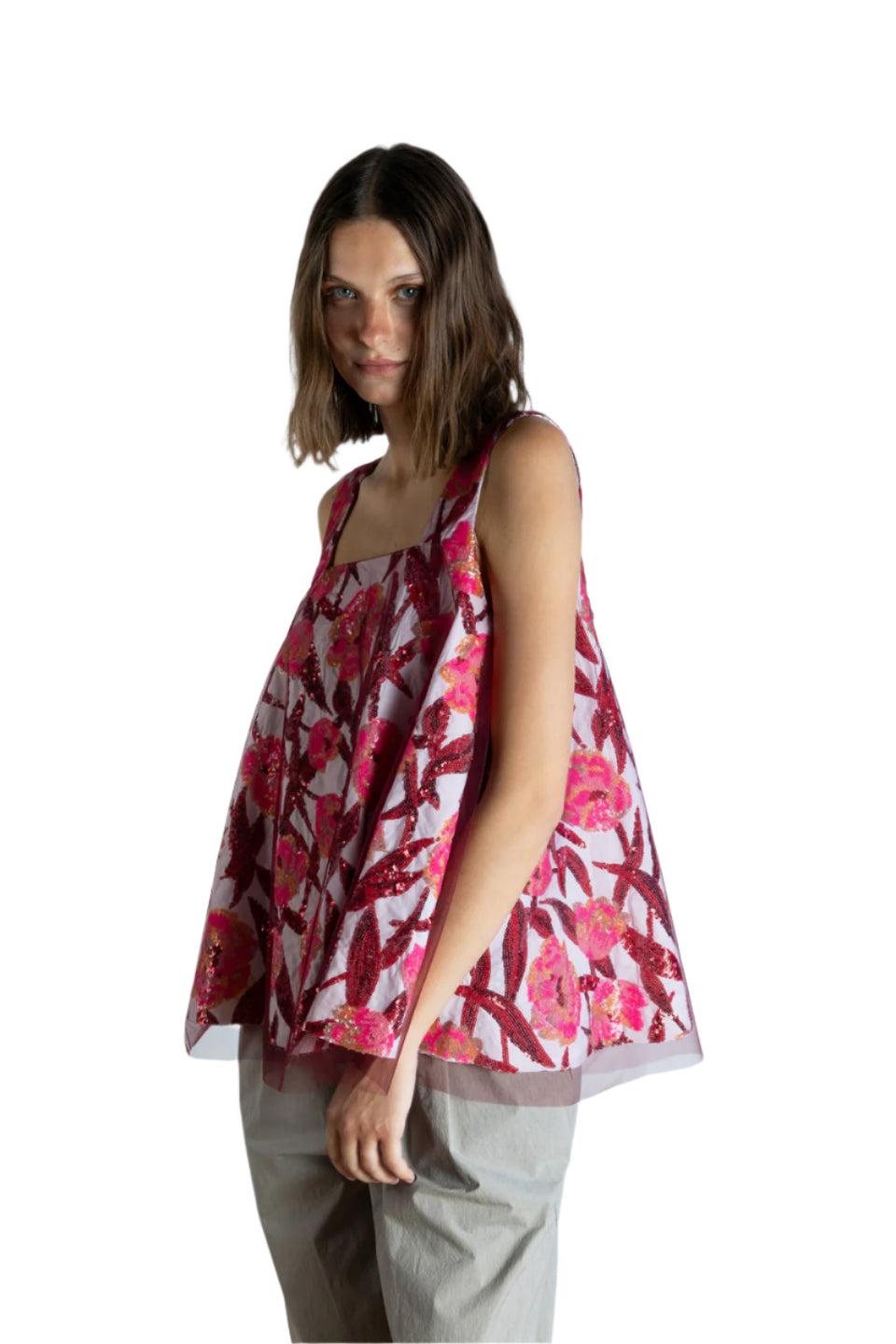 elaine turner Floral Sequin Top