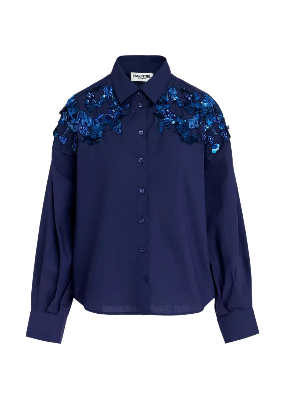 Elaine Turner Gdog Navy Button Down