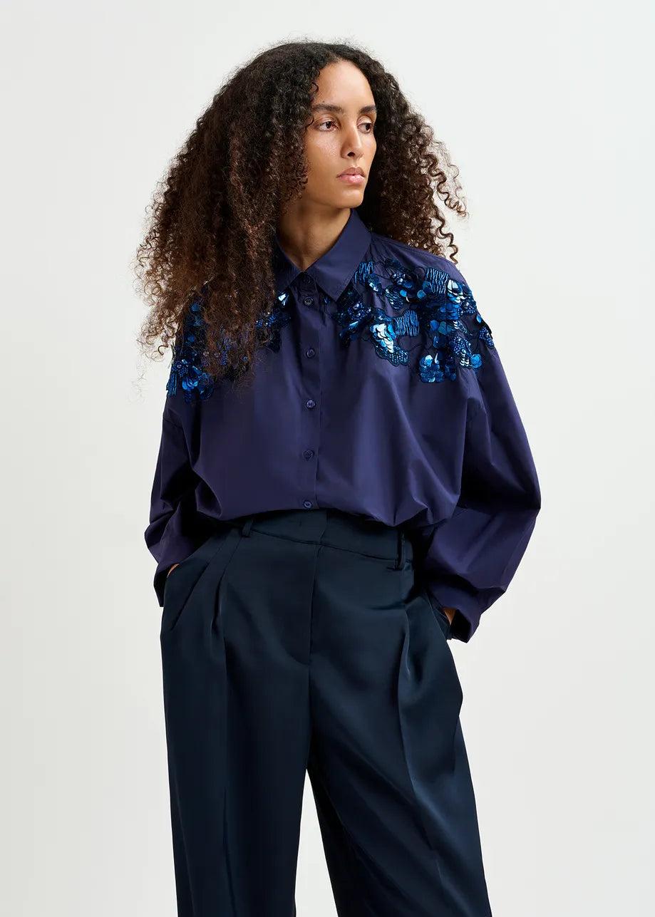 Elaine Turner Gdog Navy Button Down