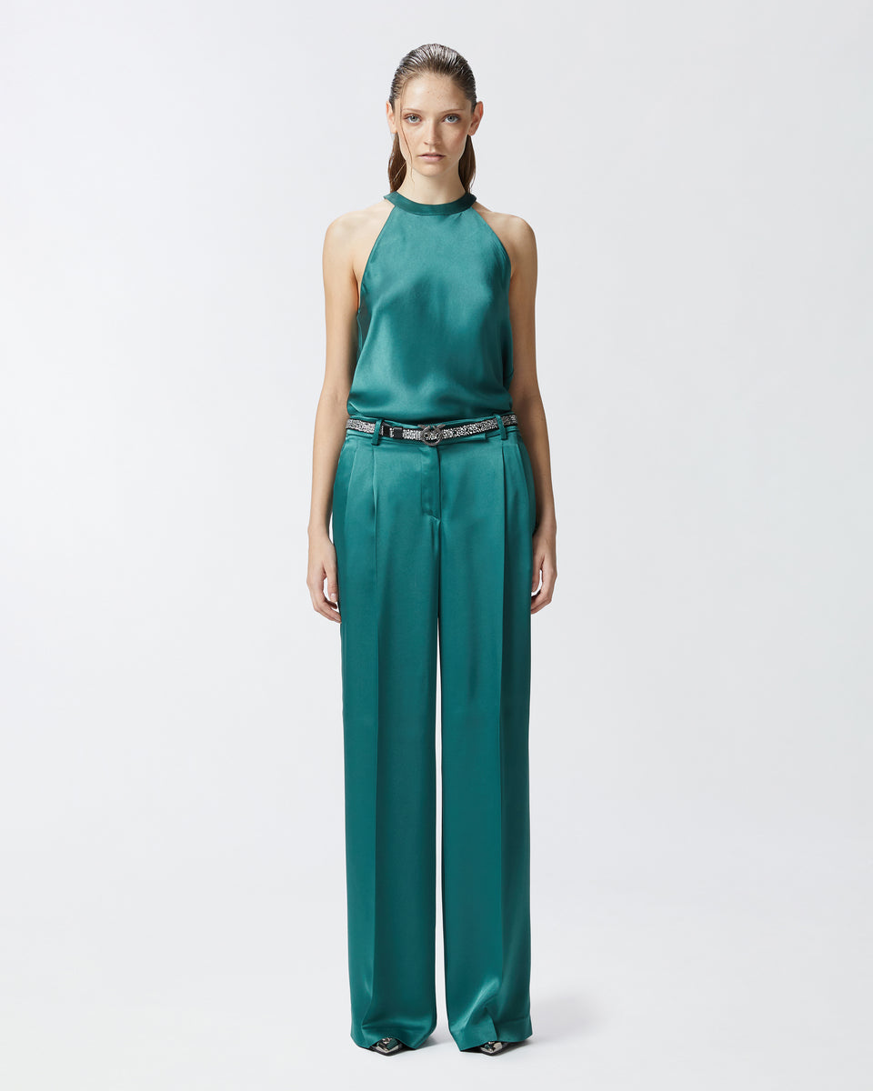 Elaine Turner Green Tailored Satin Trousers