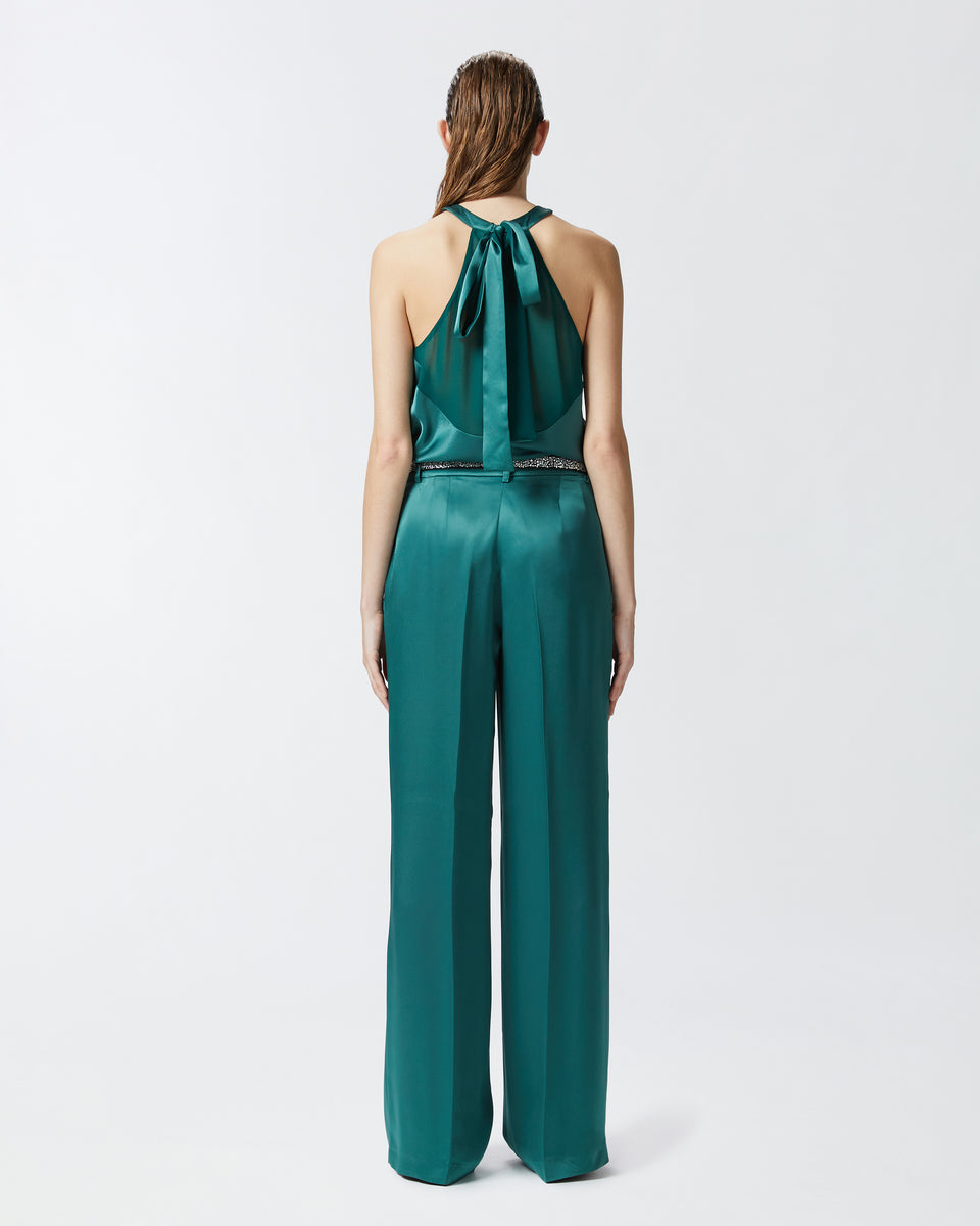 Elaine Turner Green Tailored Satin Trousers