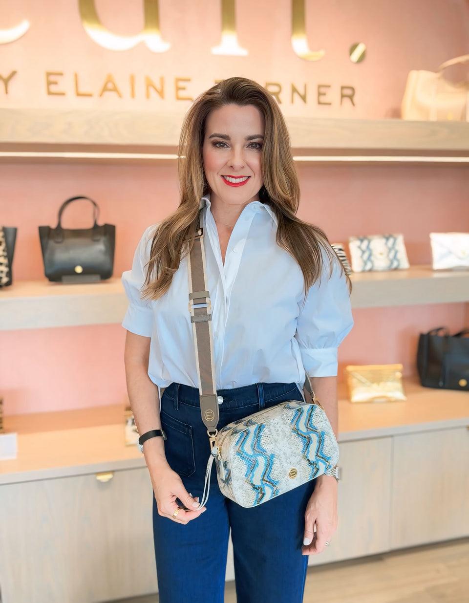 Elaine Turner Jackie Camera Bag- Blue Multi Python