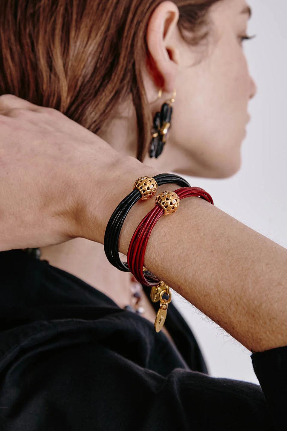 Elaine Turner James Leather Bracelet- Garnet